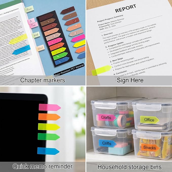 Ericter Arrow Sticky Tabs 1200 PCS, Book Annotation Tabs Writable, Translucent Sticky Notes, Page Flags & Sticky Bookmarks, Repositionable Arrow Flags Tabs for Books, Study, Office Supplies