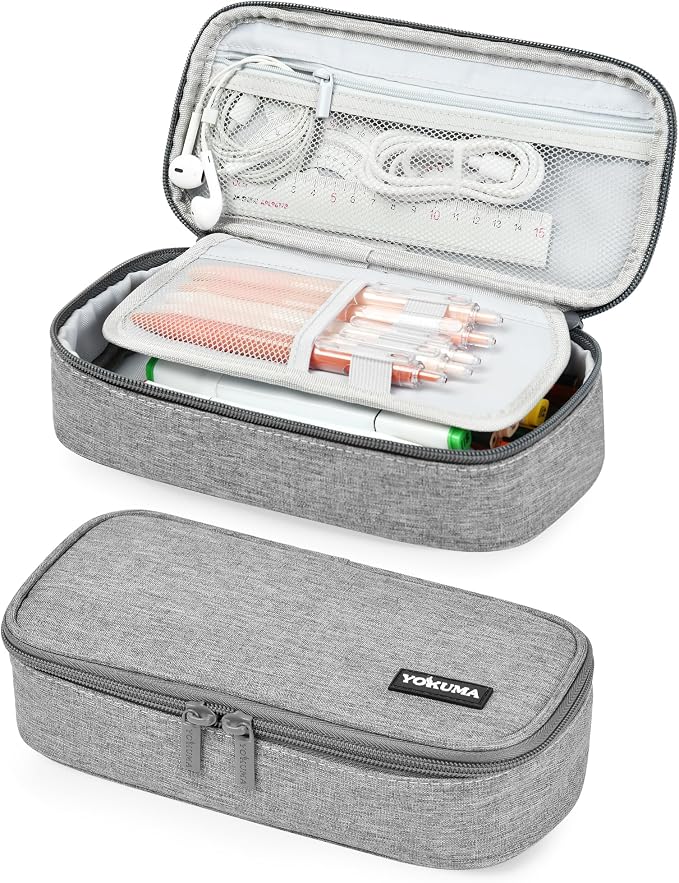 YOKUMA Pencil Case,Large Capacity Pencil Pouch,Aesthetic Zipper Pencil Box, Back to School Supplies for College Student Teen Adults,Travel Essentials,Electronic Cable Organize