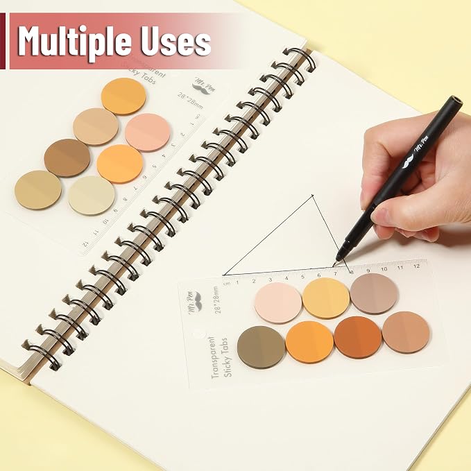 Mr. Pen- Round Transparent Sticky Notes, 1.1” Diameter, 14 Pads, 560 Sheets | Colorful, Water-Resistant See-Through Sticky Notes & Fineliner, Smooth Writing, Note Tabs for Bible Journaling, Studying