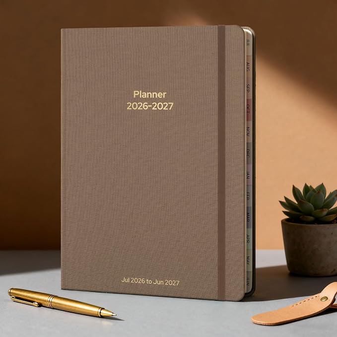 Planner 2026-2027 Monthly and Weekly Academic Planner July 2026 - June 2027, Linen Hardcover Agenda 2026-2027 Calendar Daily Planner for Student Teacher with Monthly Tabs, 7.3" x 10", Vintage Brown