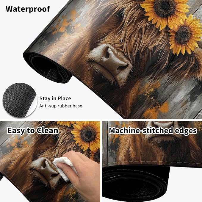 Warm Desk Pad,Heated Desk Pad,Office Mat,3 Heating Levels & 3 Hours Auto Shut-Off,31.5"*13" Gaming Mouse Laptop Keyboard Leather Desk Mat,Highland Cow Wood