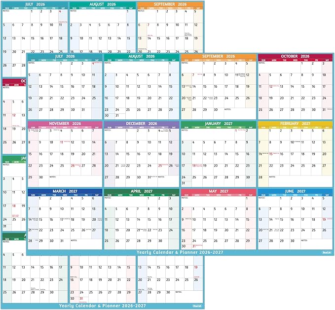 2026-2027 Dry Erase Calendar – Large Yearly Wall calendar, 38.2'' x 25.2'', 2-Side Reversible Calendar 2026-2027, Vertical/Horizontal, Jul 2026 – Jun 2027, Wall Calendar with Notes, Stickers – Multi