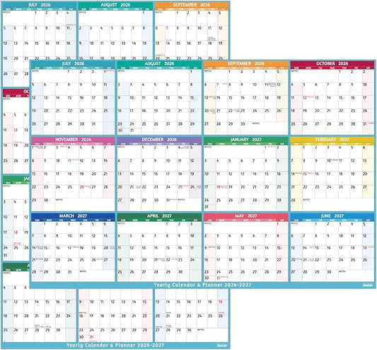 2026-2027 Dry Erase Calendar – Large Yearly Wall calendar, 38.2'' x 25.2'', 2-Side Reversible Calendar 2026-2027, Vertical/Horizontal, Jul 2026 – Jun 2027, Wall Calendar with Notes, Stickers – Multi