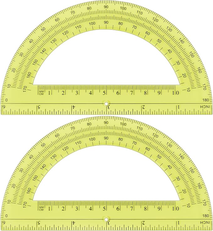 Unjoo Plastic Protractor 6 Inch Math Protractors 180 Degrees, 2 Pack,Yellow | Transparent Protractor for Geometry Classroom Student School, Office Supplies