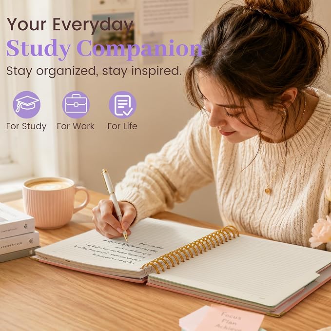 Hardcover Spiral Notebook with Tabs 8"x10" Large Spiral Lined Journals for Women with Dividers 240 Pages College Ruled Composition Notebook 5 Subject Notebook for Work, Back to School, Gifts, Purple