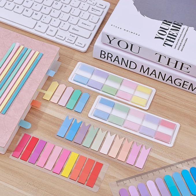 BAYTORY 1800Pcs Transparent Sticky Tabs, 2Pcs Double Marker Pens | See Through Clear Label Stickers, Self-Adhesive Translucent Index Tabs, Sticky Notes for Bible Accessories (Pastel Colors)