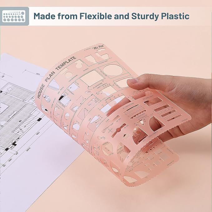 Mr. Pen- House Plan, 3 pcs, Interior Design and Furniture Templates | Clear Flexible Plastic, Drafting Tools, Ruler Shapes for Architecture, 1/4 Inch Scale, Kitchen, Bath, Bedroom, Office