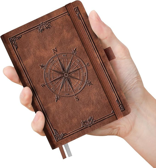 AHGXG Small Blank Pocket Notebook, 256 Numbered Pages, B6 (4.1'' X 5.7'') | Mini Journal, Vintage Soft Leather Hardcover, 80gsm Paper, for Men Women Work Office School (Brown)