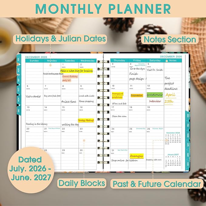 Planner 2026-2027 Weekly and Monthly Calendar Planner Jul 2026-Jun 2027 | Academic Planner with Stickers,Tabs and Pocket,Teacher Student Planning book Ideal for Office School Supplies,6.3" x 8.5"