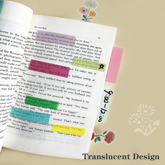ELII 500 PCS Sticky Index Tabs 21 Sets, Colorful Book Tabs for Notebooks | Sticky Tabs,Page Tabs, Page Markers ,Self Adhesive,Index Labels,Safety Material, Smooth Writing,Transparent,Repositionable