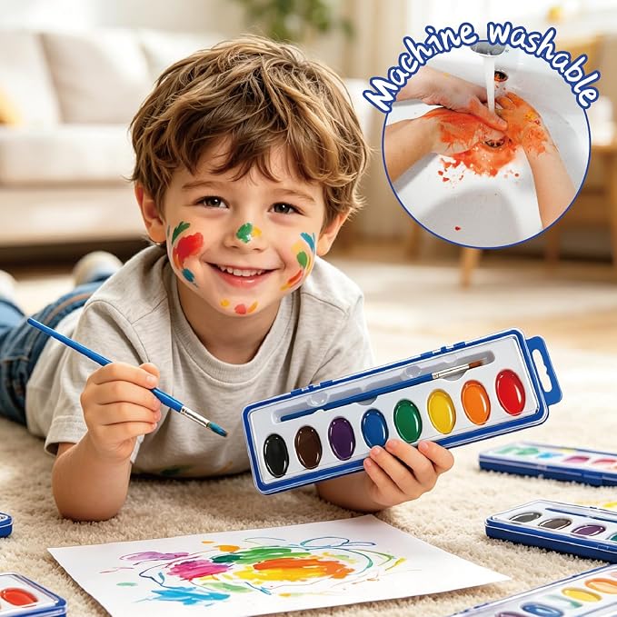 24 Pack Water Colors Paint Set for Kids, Washable Non-Toxic Watercolor Paints with Brushes – Water Color Set for Classroom, Parties & Art Activities