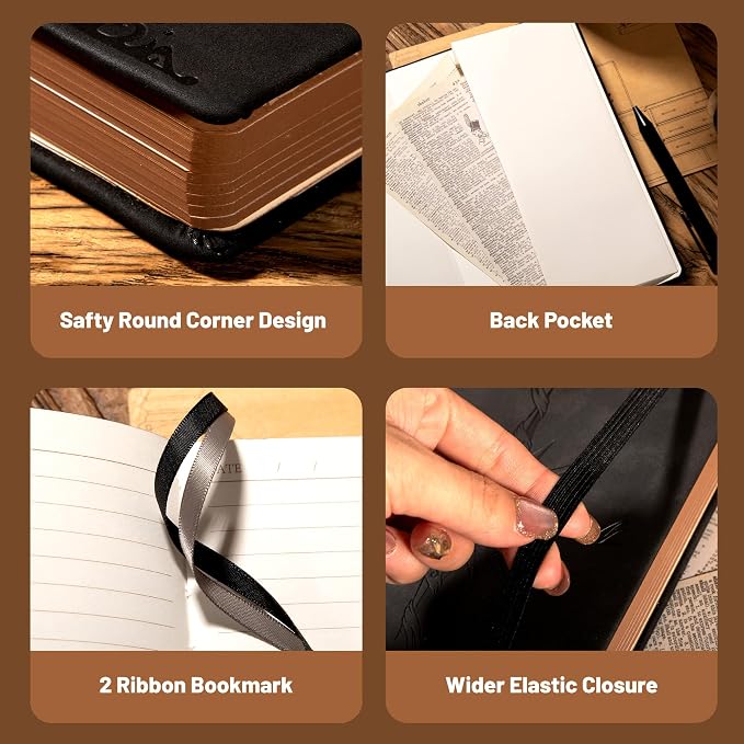 CAGIE Compass Leather Notebook Journal for Men, 100 GSM 288 Pages Lined Journals for Writing, A5 Hardcover Journaling Notebooks Gift Set with Pen for Travel Office Daily Writing