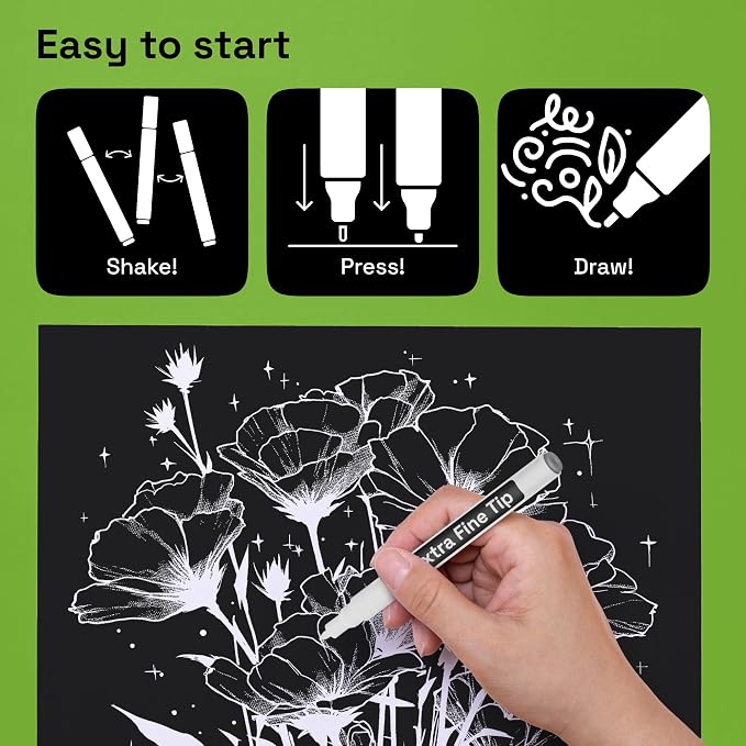 ARTISTRO White Paint Pens - Extra-Fine Tips - Set of 5 | Acrylic Paint Markers, Water-Based, For Rock, Glass, Ceramic, Wood, Tire, Fabric, Metal, Canvas, Marking, Painting