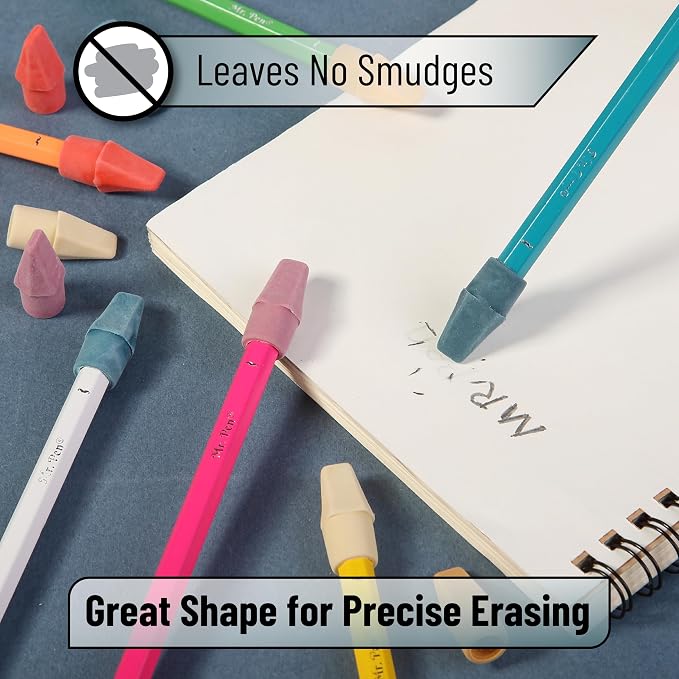 Mr. Pen- Pencil Erasers Toppers, 120 Pack, Colorful, Latex Free, No Smudge | Mr Pen Erasers for Pencils