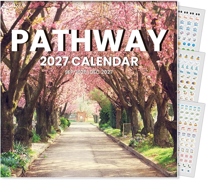 SUNEE Calendar 2026-2027 for Wall, 2027 Large Wall calendar 12x12 Inches with 16 Months from September 2026 to December 2027, Thick Glossy Paper, 12" x 24" (Open), Pathway
