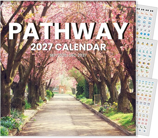 SUNEE Calendar 2026-2027 for Wall, 2027 Large Wall calendar 12x12 Inches with 16 Months from September 2026 to December 2027, Thick Glossy Paper, 12" x 24" (Open), Pathway