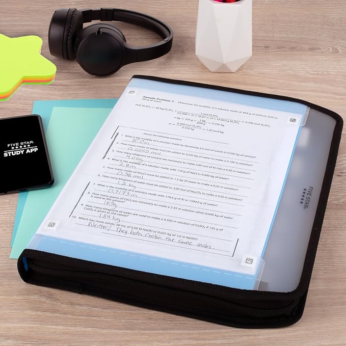 Five Star Expanding File Organizer + Study App, 7-Pocket Accordian File Organizer, Zipper Closure, Holds 8.5" x 11" Paper, Blue (Color May Vary) (350099B)