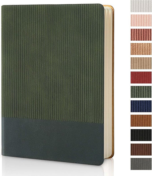 Lined Journal Notebook for Work College Ruled Notebook 5.79" x 8.27" A5 PU Leather Daily Journaling Notebook 216 Pages for Women Men Daily Writing Business School Travel Gift (Dark Green)