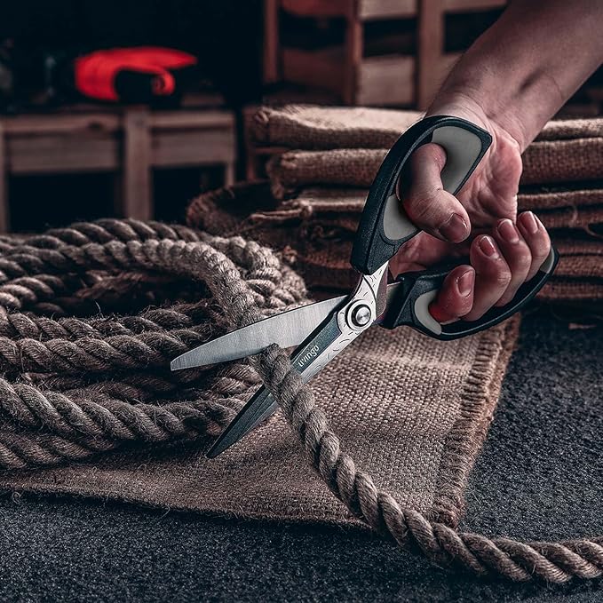 LIVINGO 10" Heavy Duty Multipurpose Shears for Shop & Garden (Black/Grey) | Forged Stainless Steel With Titanium Coating Cuts Fabric, Cardboard, Pruning Branches, Household Materials, Rust-resistant