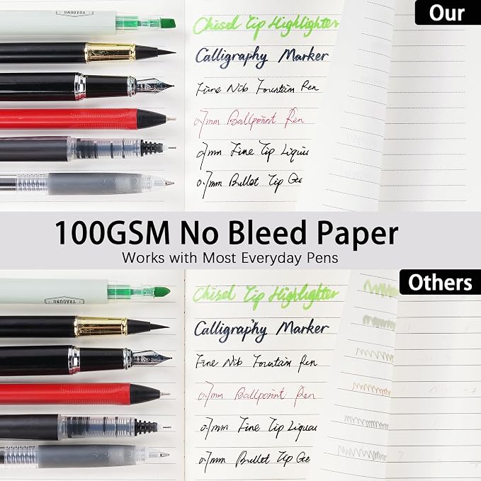 A5 Lined Journal 6 Pack - Black PU Leather Hardcover Notebook, 100gsm Thick Paper, 200 Pages (100 Sheets), Office Work Business Notebook with Table of Contents & Back Pocket for Meetings & Teams