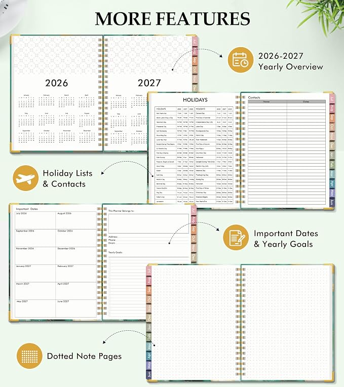 Academic Planner 2026-2027, Hardcover Leather Weekly and Monthly Calendar Planner from July 2026 - June 2027, A5 6.1" x 8.2" Daily Agenda with Tabs, College School Organizer for Student Teacher, Slate (Marble)