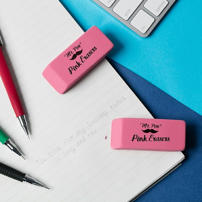 Mr. Pen- Pink Pencil Eraser Bulk, 24 Pack | Large Latex Free Block Erasers for School, Office, Art Sketching, Homework, Exams, Clean Smudge-Free Correction