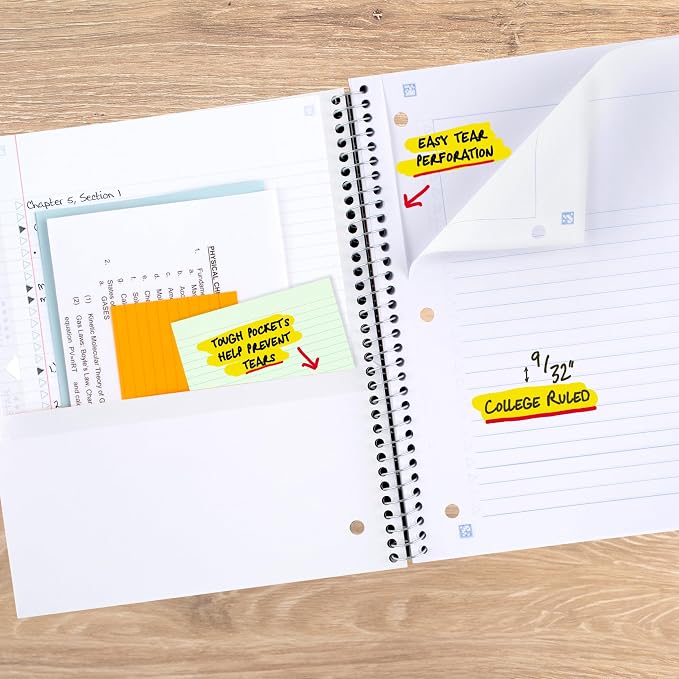 Five Star Spiral Notebook + Study App, 1 Subject, Wide Ruled 8" x 10.5" Paper, Focused Notetaking, Includes 2 Line-Tracking Reading Strips, 100 Sheets, Green (620026A)