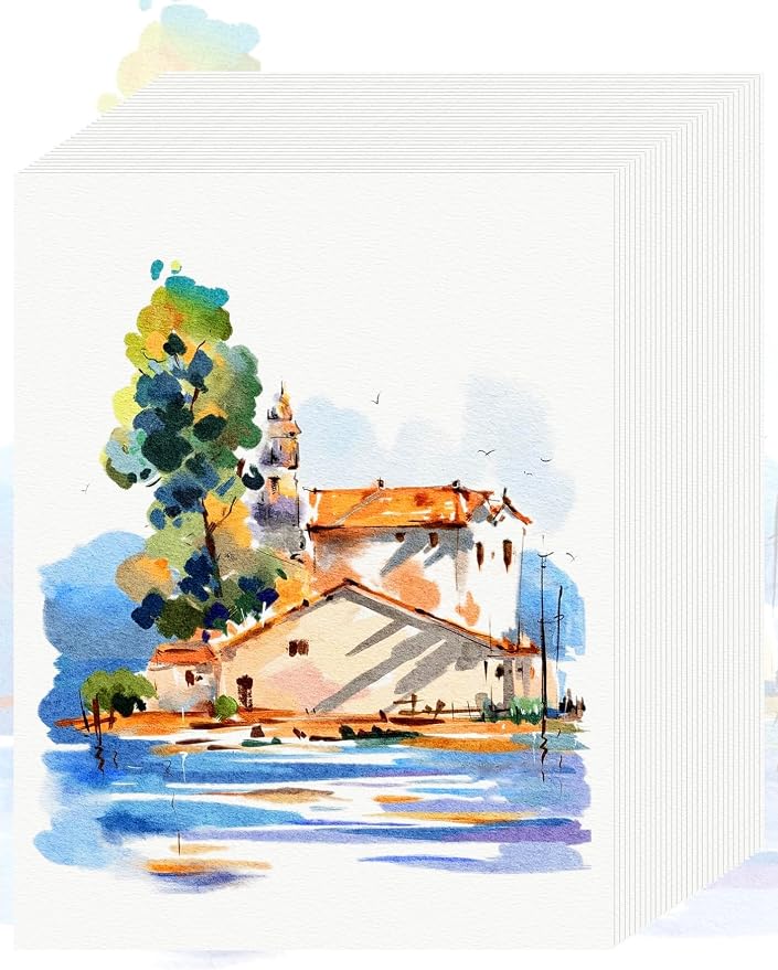 30 Sheets Watercolor Paper 8.5 x 11, Cold Press Watercolor Paper Bulk, 110 LB/230 GSM Water Color Paper Pad 8.5 x 11, Watercolor Supplies for Kids Adults, Paint Paper for Sketching, Acrylic, Gouache