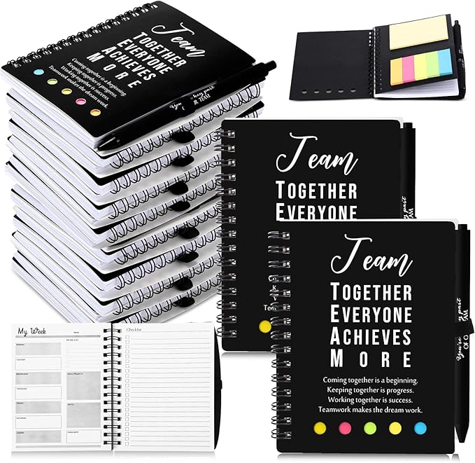Resurhang 48 Pcs/24 Set Back to School Gifts for Students Teacher, Inspirational A6 Spiral Journal Notebook with Pen for Employee Team Teachers Students Classroom Rewards(Black,Team Together)