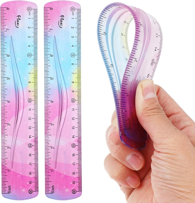 Grevosea 2 Pieces Flexible Ruler, 20cm/8inch Plastic Ruler Shatterproof Straight Edge Ruler Soft Bendable Ruler for School Classroom Office Kids & Adults (8inch)