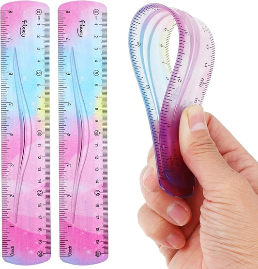 Grevosea 2 Pieces Flexible Ruler, 20cm/8inch Plastic Ruler Shatterproof Straight Edge Ruler Soft Bendable Ruler for School Classroom Office Kids & Adults (8inch)