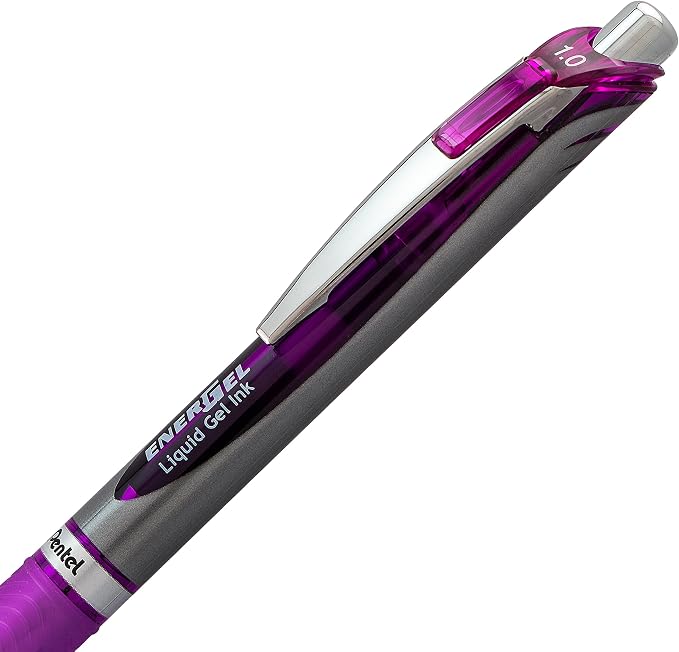 Pentel Energel RTX Retractable Liquid Gel Pen, Bold Line, Metal Tip, Violet Ink Pack of 2 (BL80BP2V)