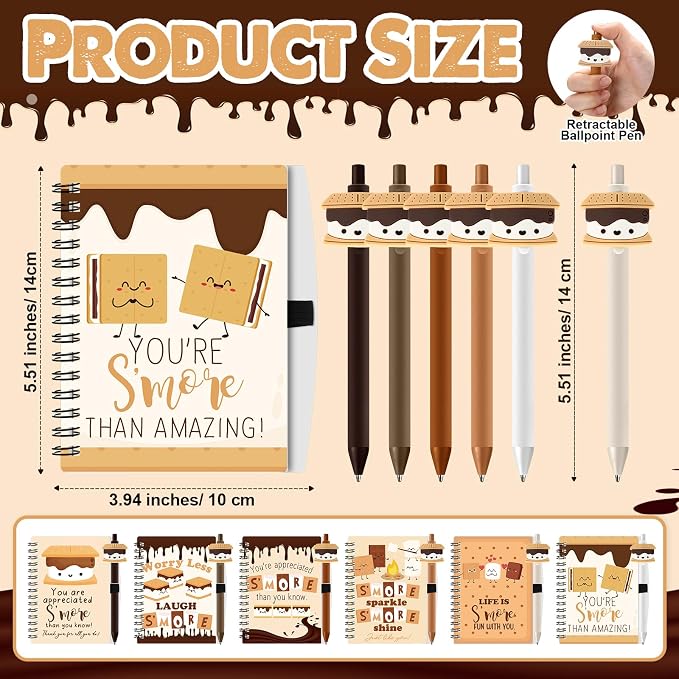 Tenceur 12 Sets S'more Back to School Gifts Bulk Inspirational Appreciation Marshmallow Spiral Notepad and Pen Set Coworker Thank You Gift for Teacher Employee Nurse Staff Team Office Party Favors
