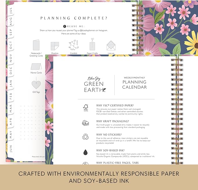 Blue Sky 2026-2027 Weekly & Monthly Academic Planner, 8.5"x11", Gail | July 2026 - June 2027, Flexible Cover From Recycled Plastic, Wirebound, Laminated Tabs, Storage Pocket, Academic Year