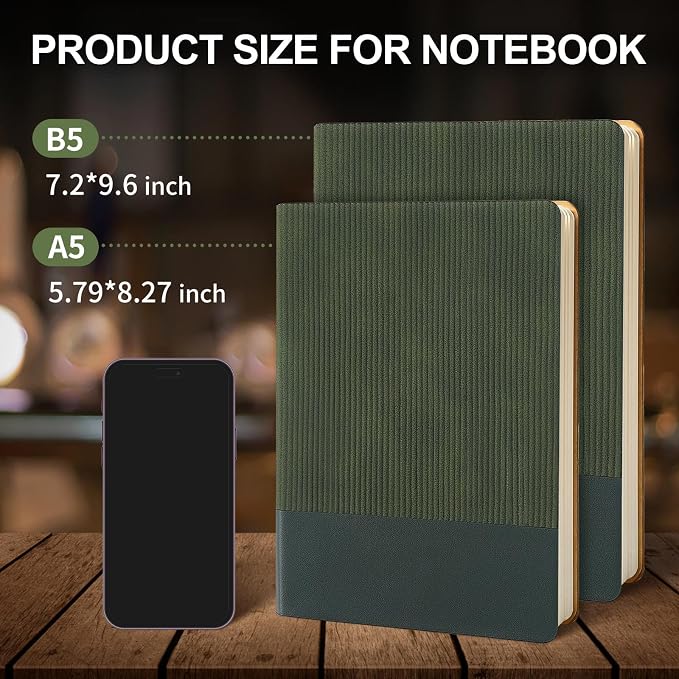 Lined Journal Notebook for Work College Ruled Note Book 7.2"x9.6" B5 PU Leather Daily Journaling 160 Pages for Women Men Writing Home School Supplies Business (Dark Green)