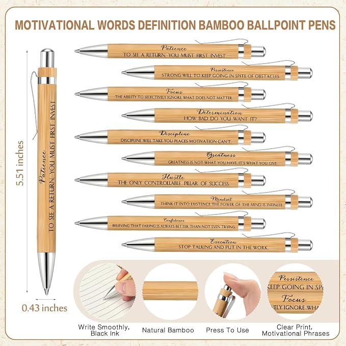 TecUnite 10 Sets Inspirational Spiral Notebooks with Motivational Bamboo Pens, Employee Appreciation Gift for Coworker Team Staff Teachers Students, Thank You Gift Notepad Journal Bulk (Brown)
