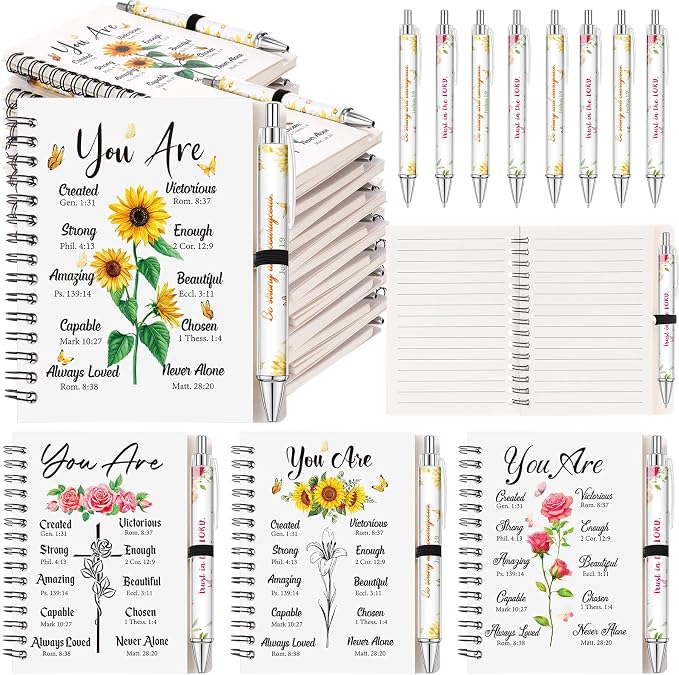 Colarr 24 Sets Christian Notebooks Bulk Christian Gifts for Women Pen and Notebook Gift Set Religious Prayer Journal for Woman Church Scripture Note Books with Bible Verse Pens(You Are)