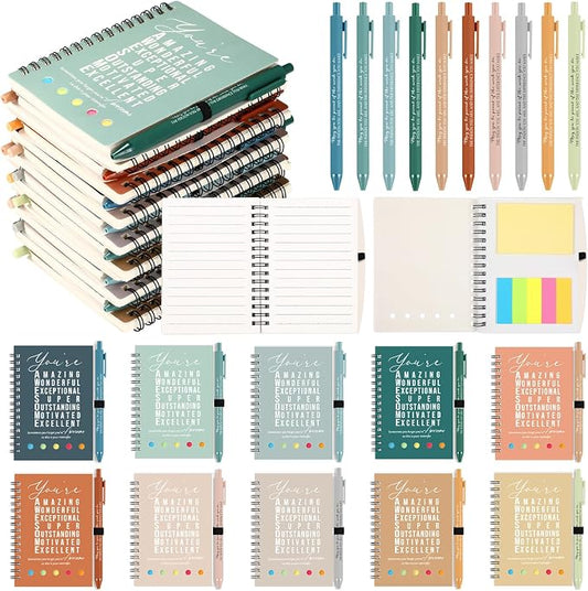 Jetec 100 Pcs/50 Sets Back to School Teacher Gifts Motivational Spiral Notebook with Sticky Notes Pen Bulk Inspirational Journals Thank You Gift for Employee Coworker Birthday Party (Healing)