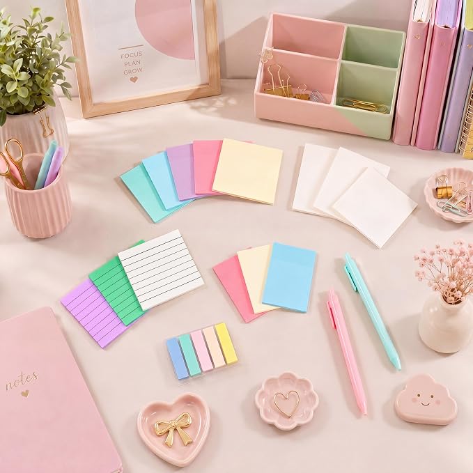 Eaasty 800 Sheets Transparent Sticky Notes 15 Pads Pastel Clear Bible Sticky Notes with Lined with 2 Pens Colorful Waterproof Translucent Pet Tabs for Bible Study Books Annotation School Office