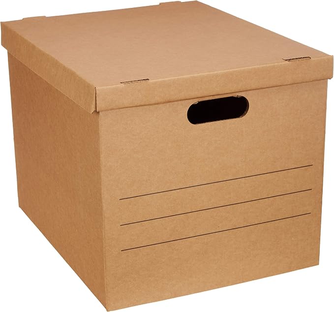 Amazon Basics Moving and Storage Boxes with Handles and Lift-Off Lids, Medium, 19" x 14.5" x 15.5", Brown, 10-Pack
