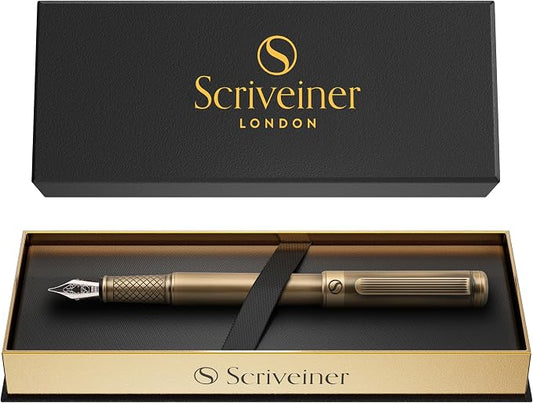 Scriveiner Luxury Fountain Pen - Stunning Bronze Luxury Pen, Schmidt Gilded Nib (Fine), Converter, Best Pen Gift Set for Men & Women, Professional, Executive, Office, Nice Pens