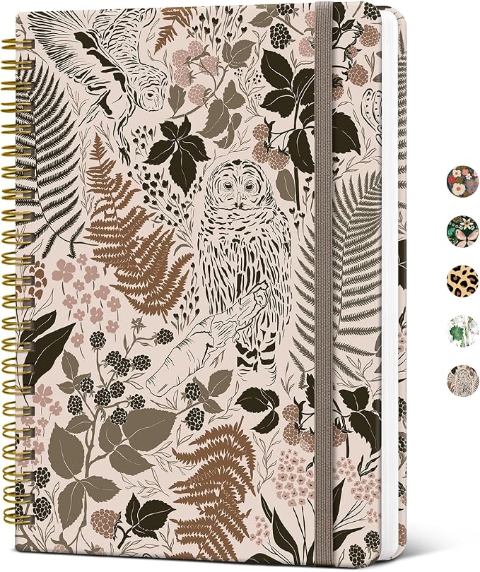 Taja Spiral Journal Notebook for Women, Pretty Hardcover Lined Notebook for Work & Note Taking, Aesthetic Cute Journal for Writing, 140 Pages, 5.8"x8.3", Magical Forest