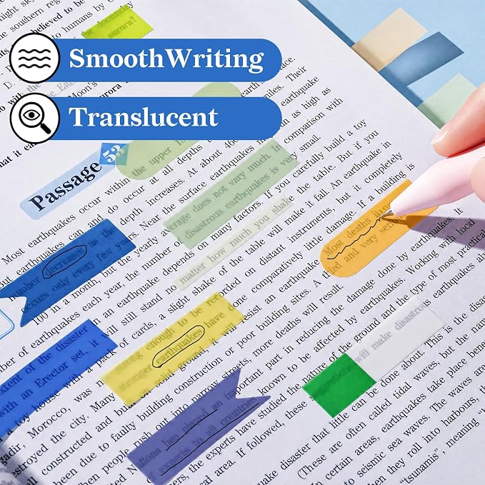 Temiary 2600Pcs Transparent Sticky Index Tabs for Annotating Bible, Stylish | Colorful Books Tabs Clear Flags Strip Notes Tabs, Translucent Writable and Repositionable Page Marker for Bible Notebooks