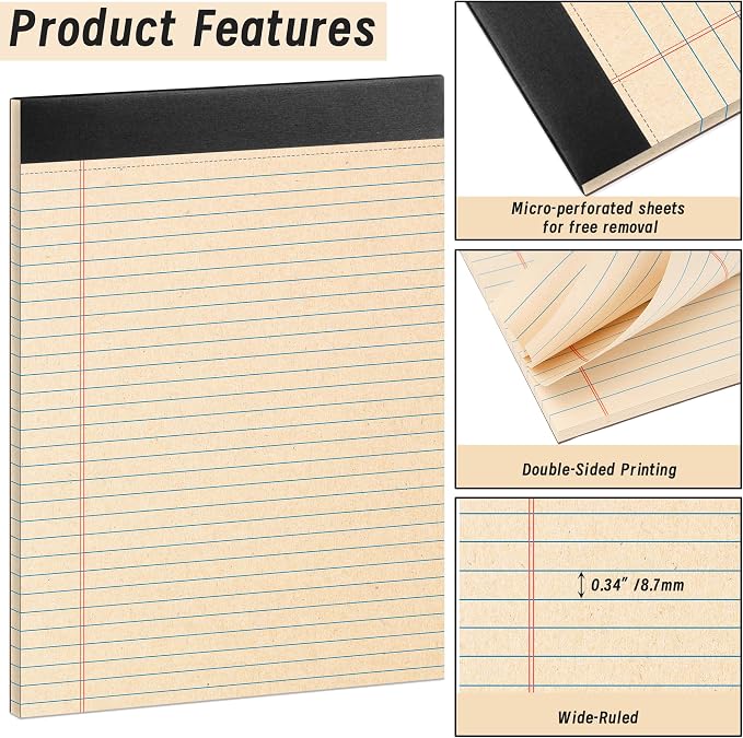 Oleitodh 48 Pack Legal Pads 8.5 x 11 College Ruled Recycled Note Pads | 30 Sheets Per Pad, Thick Paper, Micro-Perforated, Smooth Writing, Office, School, Home, Meetings, Note Taking