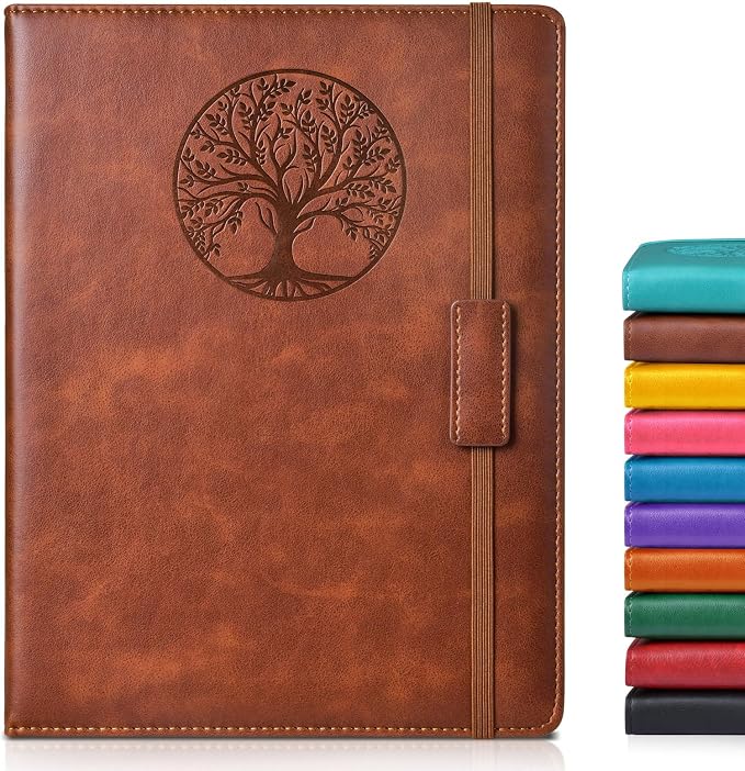 Biuwory B5 Leather Journal Notebook, 256 Lined Pages, Hardcover 7.8"×10.2" | Large Vintage Journal for Women Men,Work,School,Business,Travel Diary,Note taking,College Ruled Writing,Daily Journaling