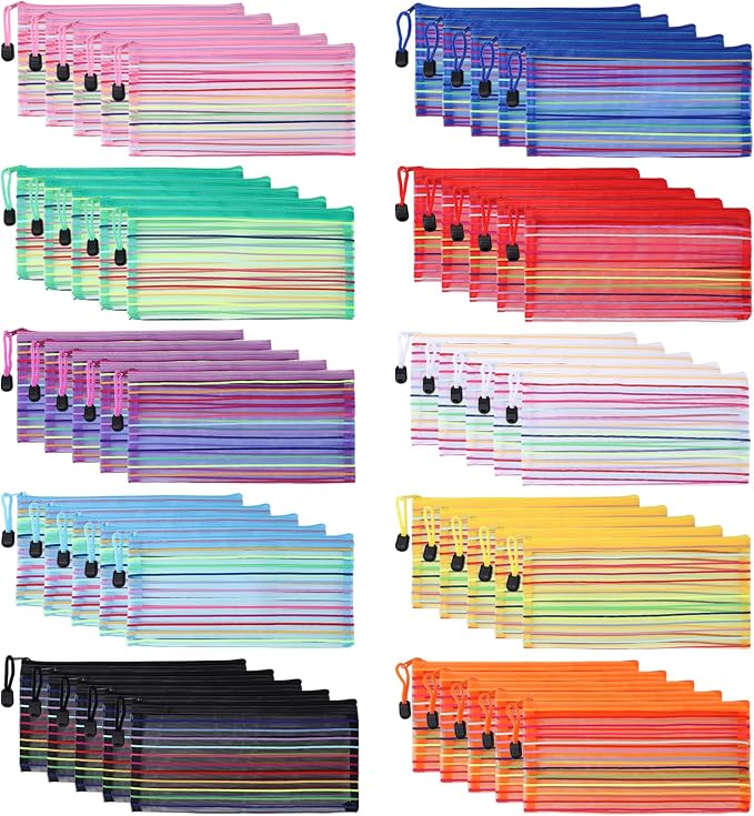 YOPCDJ 50 Pack 10 Colors Mesh Zipper Pouch Bags, Small Pouch Pencil Pouch Bulk, Cosmetics Makeup Bags Accessories Storage Bag, Home Organizing Office School Classroom Supplies