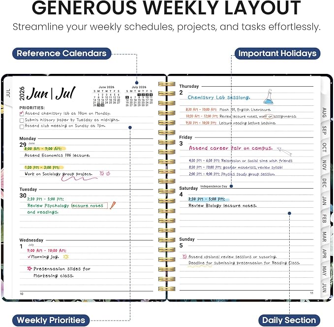 Planner 2026-2027, Academic Year Monthly and Weekly Calendar Planner, Jul 2026 - Jun 2027, Hardcover Teacher Student Planning Agenda book with Tabs, Perfect for School Office Supplies, 6.3" x 8.5" - Celestial