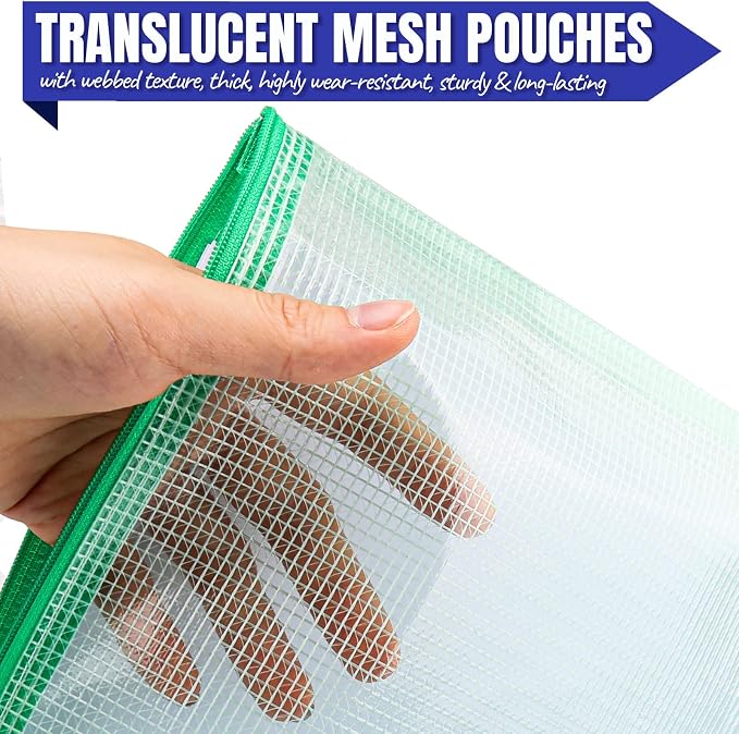 LEOBRO 20PCS Zipper Pouch, A4 Mesh Zipper Pouch Bags, Waterproof Bag, Mesh Bags for Classroom Organization, Toy Storage, School Supplies, Travel Essentials, File Jackets & File Pockets
