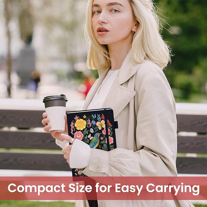 Taja Pretty Lined Journal for Women, Aesthetic Cute Hardcover Leather Journal for Writing, A5 College Ruled Notebook for Work & Note Taking, Perfect for Office School Home, 160 Pages, Garden Bird