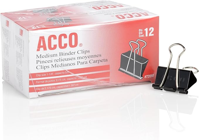 ACCO Binder Clips, Medium, Black, 12 per Box, 2 Boxes (72062) (Pack of 10)